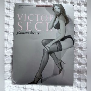 Vintage Victoria’s Secret Glamour Sheers Lace Top Thigh Highs Size Medium Buff